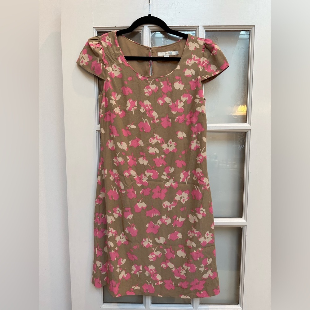 BODEN Camel Beige Pink Floral Cottagecore Summer Tea Party Dress US Size 4
